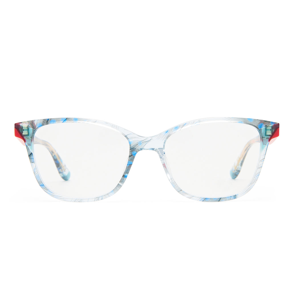 Camilla The Rehearsal Blue Feather Female D-Frame Optical Frames | Eyewear Index
