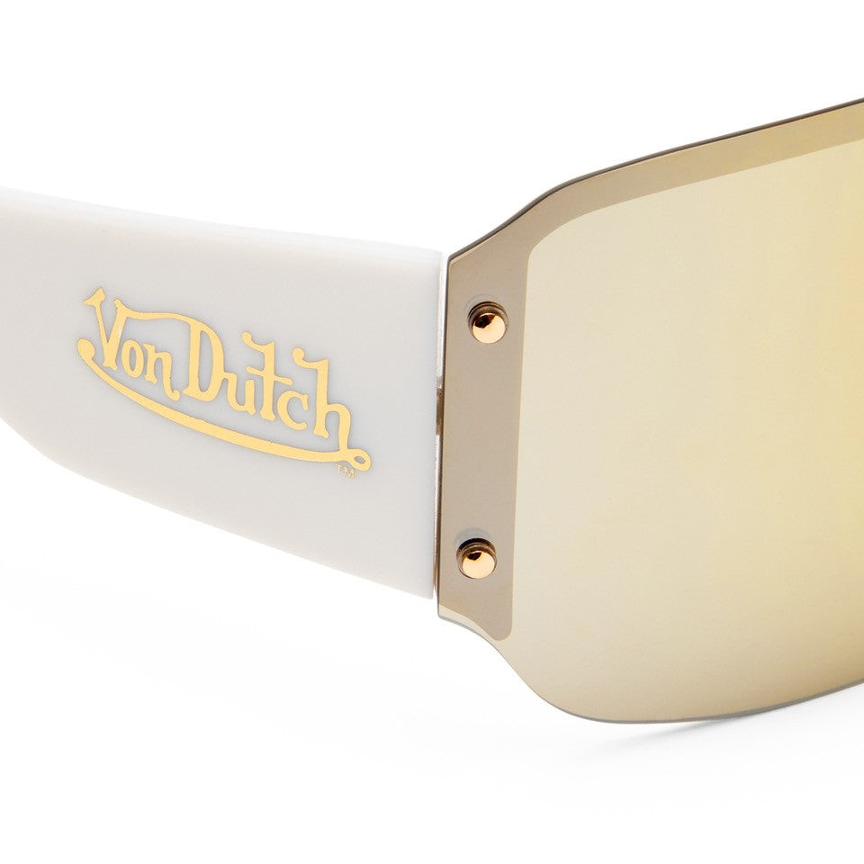 Aire Tabloid Gold White Uni-Sex Wrap Sunglasses | Eyewear Index