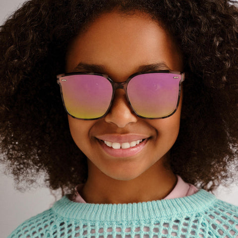 Solarized Kids Bold Square Rose Tort Female Square Sunglasses | Eyewear Index