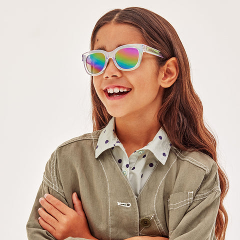 Cancer Council Hamster Kids Iridiscent Clear Female D-Frame Sunglasses | Eyewear Index