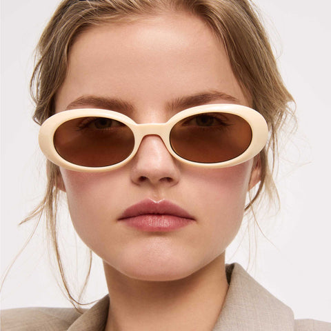 Le Specs Work It Ivory Uni-Sex Oval Sunglasses | Eyewear Index