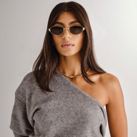 Luv Lou The Boston Shiny Gold Female Oval Sunglasses | Eyewear Index