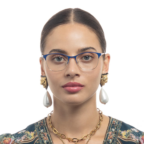 Camilla Harlequin Cobalt Gold Female Square Optical Frames | Eyewear Index