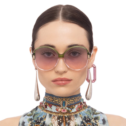 Camilla Afternoons In Amalfi Fern Rose Female Round Sunglasses | Eyewear Index