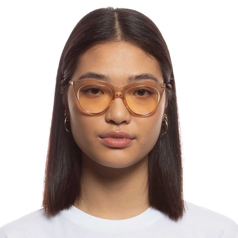 Le Specs Halfmoon Magic Tan Female Cat-Eye Blue Light | Eyewear Index