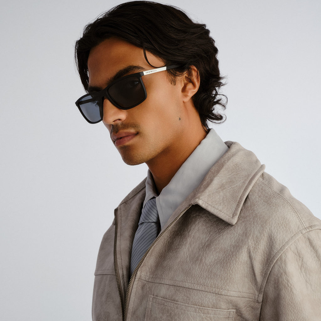 Emporio Armani 4058 506381 Rubber Black Male D-Frame Sunglasses | Eyewear Index