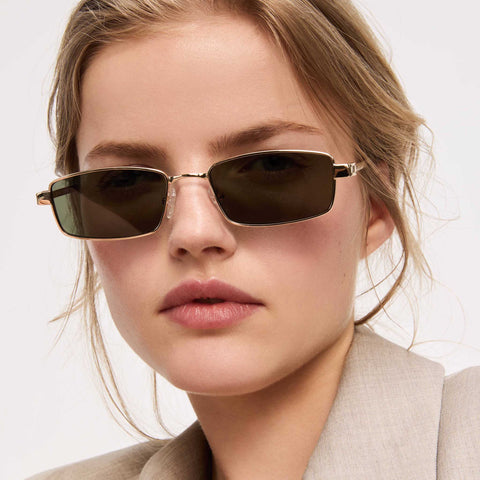 Le Specs Bizarro Bright Gold Clear Uni-Sex Rectangle Sunglasses | Eyewear Index