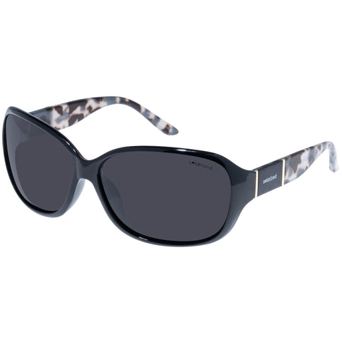 Solarized Fancy Wrap Black Cookie Tort Female Wrap Sunglasses | Eyewear Index