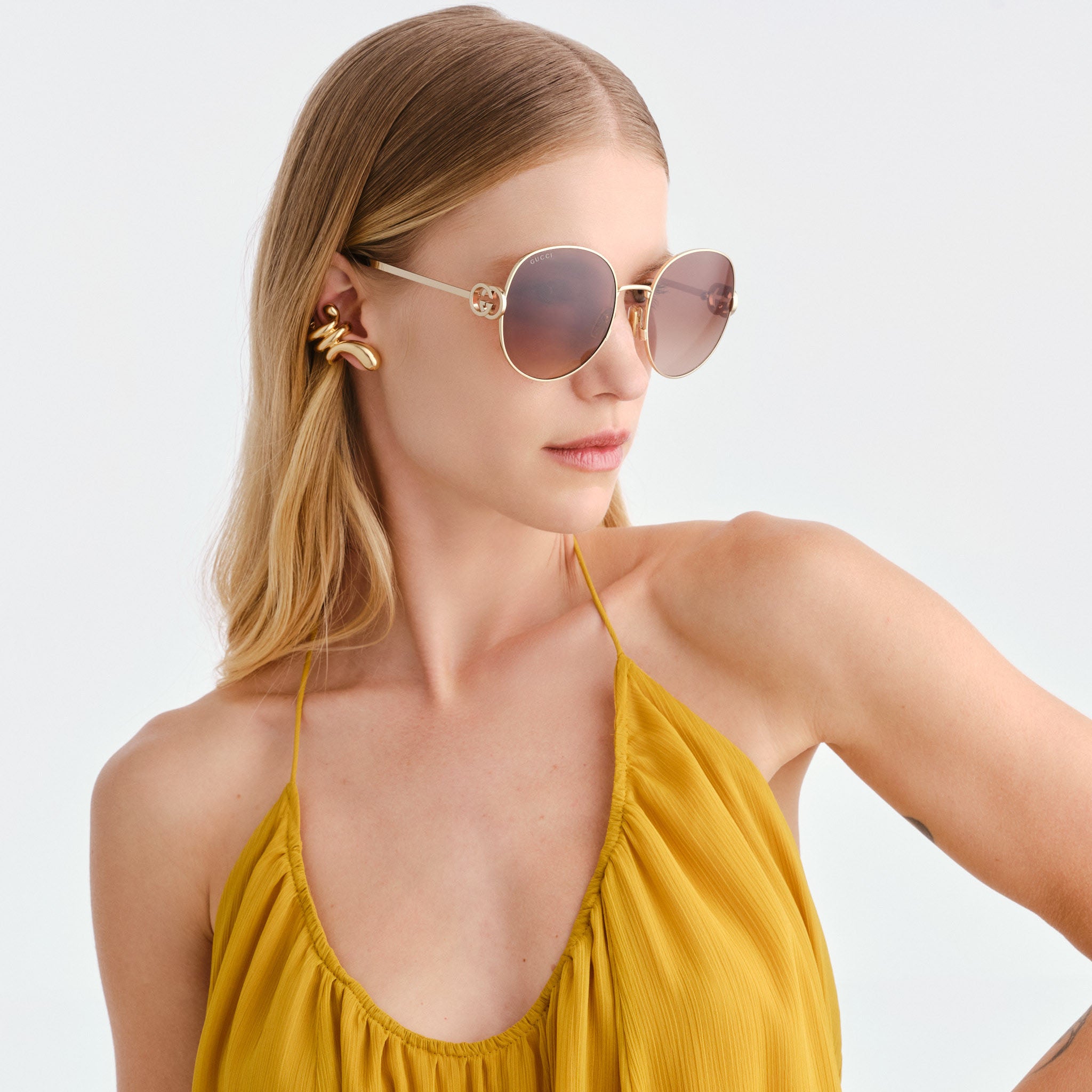 Gucci Gg2047s Gold Female Round Sunglasses | Eyewear Index