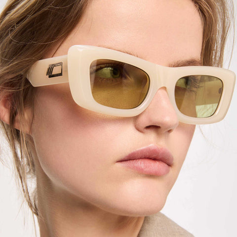 Le Specs Dopamine Milky Almond Uni-Sex Rectangle Sunglasses | Eyewear Index