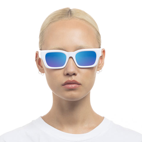 Le Specs Shmood White Uni-Sex Rectangle Sunglasses | Eyewear Index