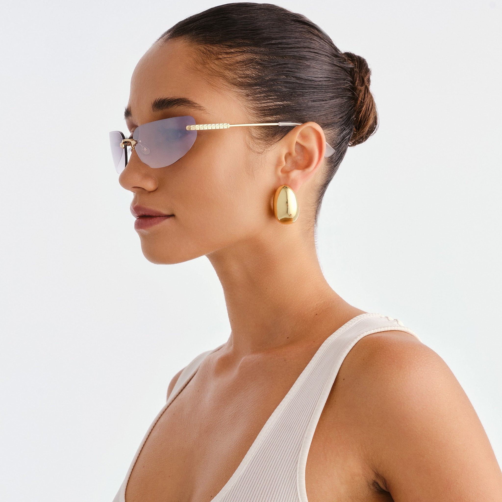 Luv Lou The River Bright Gold Female Rectangle Sunglasses | Eyewear Index