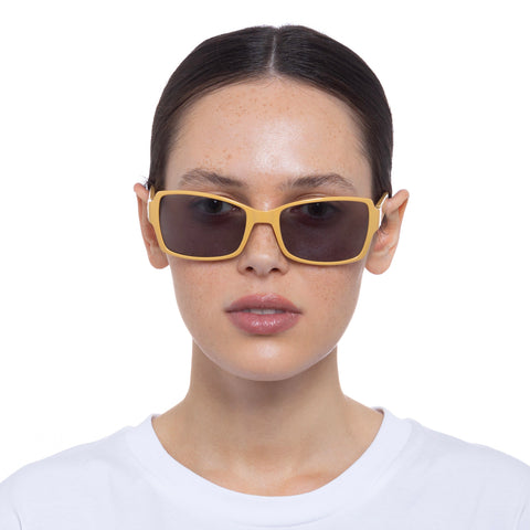 Le Specs Trance Mustard Putty Uni-Sex Rectangle Sunglasses | Eyewear Index