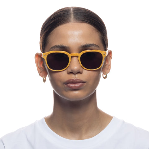 Le Specs Rudimentary 51 Yellow Crayon Uni-Sex Round Sunglasses | Eyewear Index