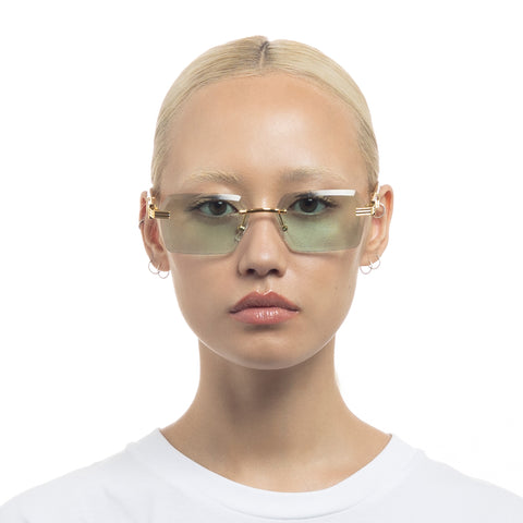 Aire Nebula Bright Gold Vintage Tort Uni-Sex Rectangle Sunglasses | Eyewear Index