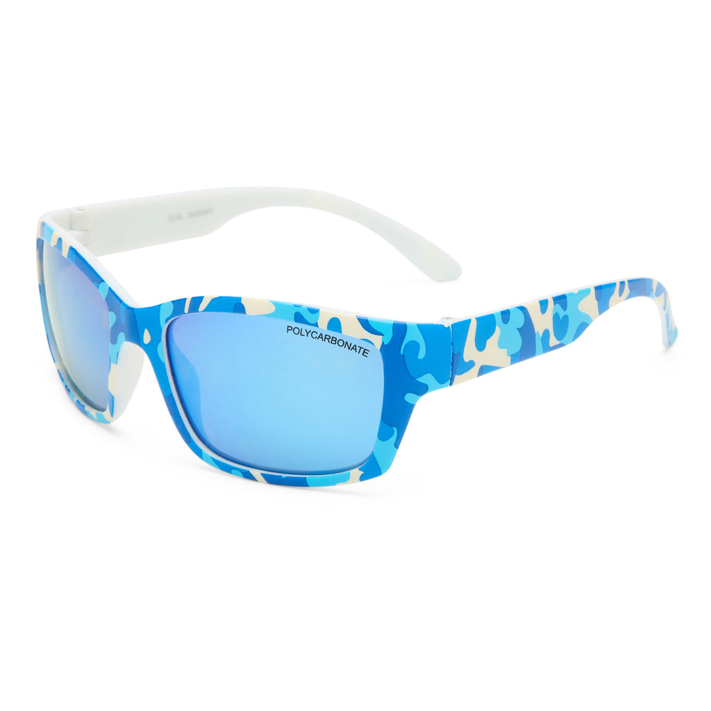 Cancer Council Seal Kids Matte Blue Camouflage Male Wrap Sunglasses | Eyewear Index