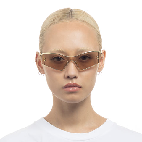 Le Specs Hyperbole Satin Gold Uni-Sex Shield Sunglasses | Eyewear Index