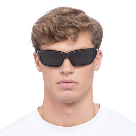 Solarized Sleek Racer Matte Black Charcoal Male Wrap Sunglasses | Eyewear Index