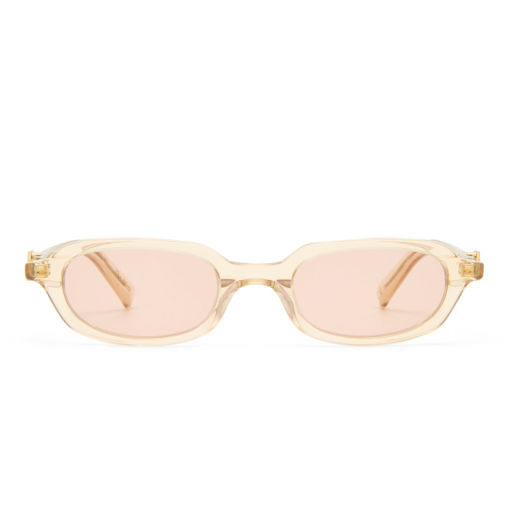 Luv Lou The Mimi Luxe Peach Nude Female Rectangle Sunglasses | Eyewear Index