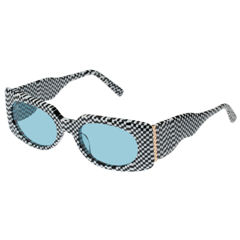 Le Specs Bow Down Monochrome Check Uni-Sex Rectangle Sunglasses | Eyewear Index