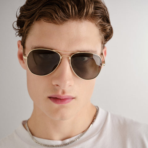 Solarized Iconic Aviator Gold Crystal Clear Uni-Sex Aviator Sunglasses | Eyewear Index