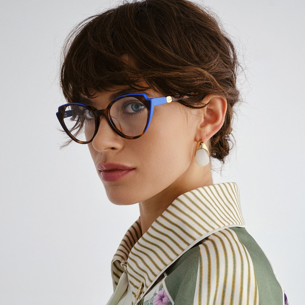 Camilla Cameo Dark Tort Cobalt Blue Female Cat-Eye Optical Frames | Eyewear Index
