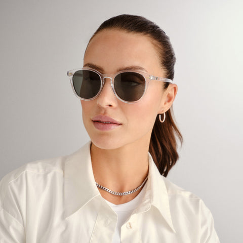 Le Specs Bandwagon Crystal Clear Uni-Sex Round Sunglasses | Eyewear Index