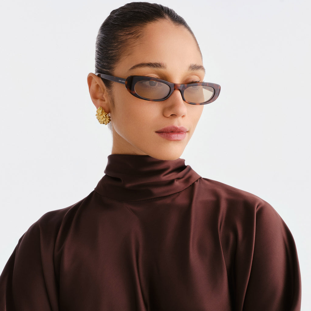 Saint Laurent Sl557shade Havana Female Oval Sunglasses | Eyewear Index