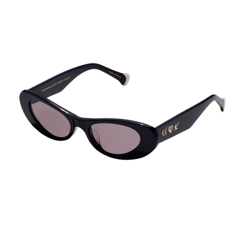 Camilla Champagne Caviar Solid Black Female Cat-Eye Sunglasses | Eyewear Index