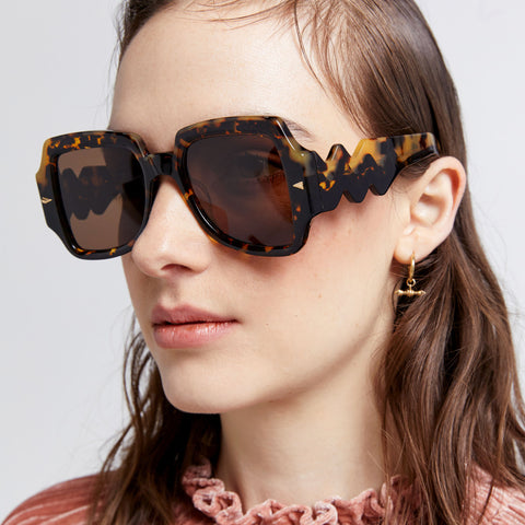 Karen Walker Wavy Ultra Two Torts Female Square Sunglasses | Eyewear Index