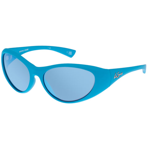 Le Specs Dotcom Matte Cyan Uni-Sex Wrap Sunglasses | Eyewear Index