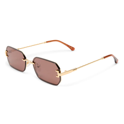 Luv Lou The Mila Gold Chocolate Female Rectangle Sunglasses | Eyewear Index