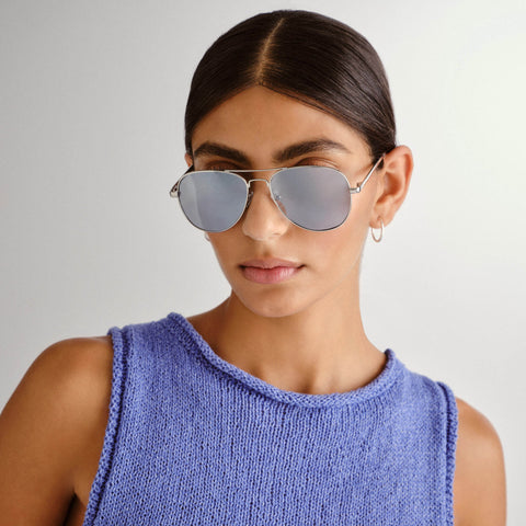 Solarized Iconic Aviator Silver Crystal Clear Uni-Sex Aviator Sunglasses | Eyewear Index