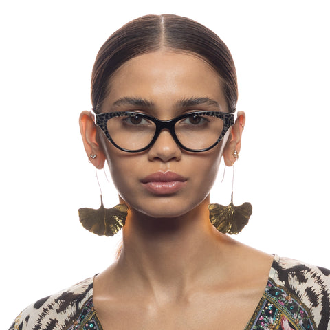 Camilla The Showstopper Black Glitter Leopard Female Cat-Eye Optical Frames | Eyewear Index