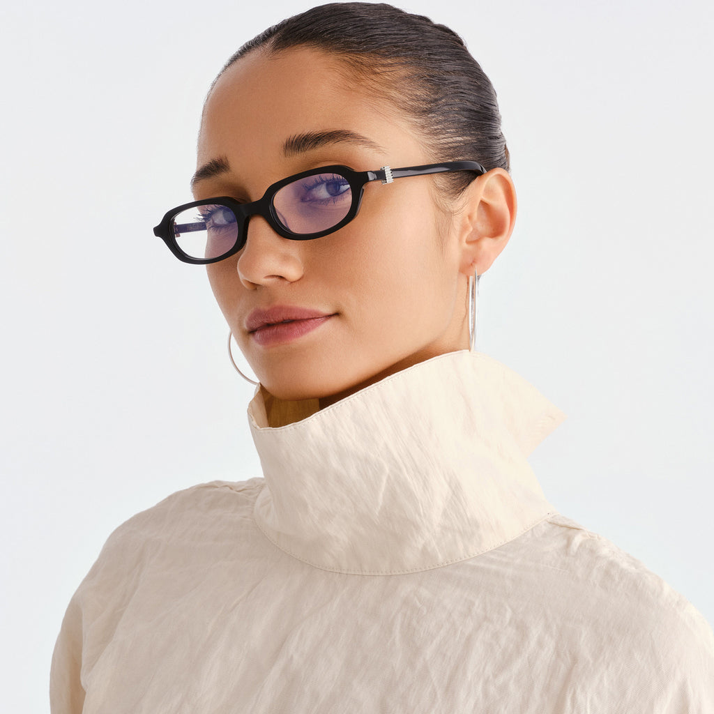 Luv Lou The Mimi Luxe Black Female Rectangle Blue Light | Eyewear Index