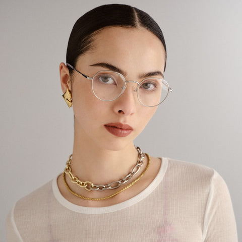 Le Specs Notoriety Silver Uni-Sex Oval Optical Frames | Eyewear Index