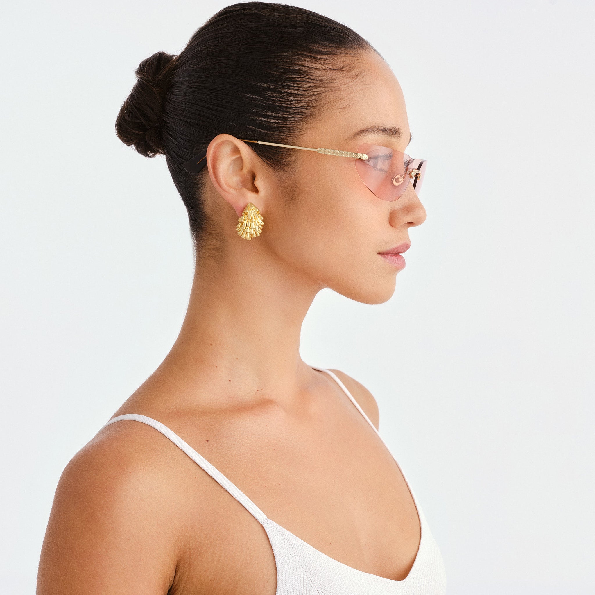 Luv Lou The River Gold Female Rectangle Sunglasses | Eyewear Index