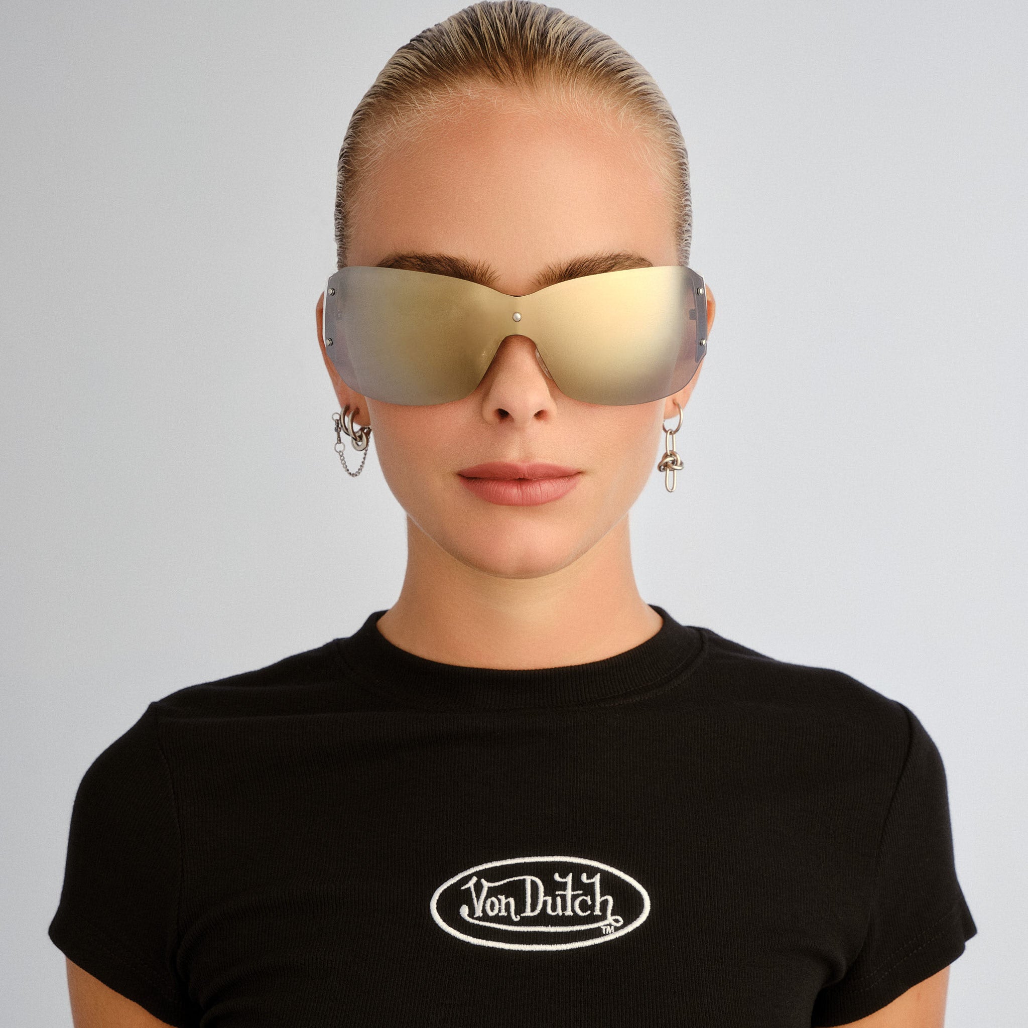 Aire Tabloid Gold White Uni-Sex Wrap Sunglasses | Eyewear Index