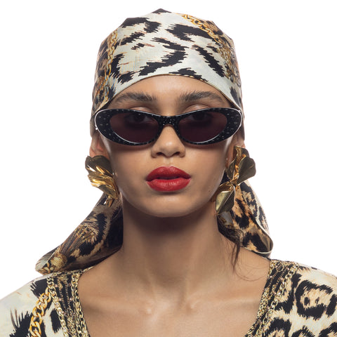 Camilla Champagne Caviar Black Black Crystals Female Cat-Eye Sunglasses | Eyewear Index