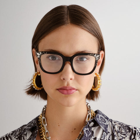 Camilla The Sphinx Black Black Glitter Leopard Female Square Optical Frames | Eyewear Index