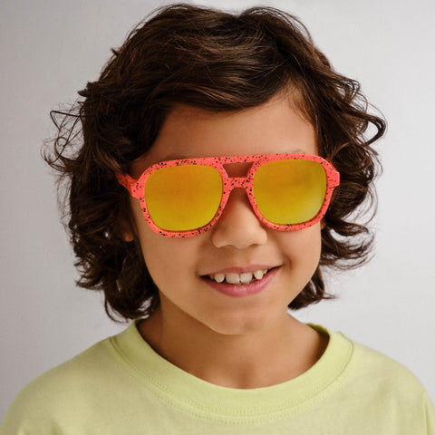 Solarized Kids Retro Aviator Orange Spatter Male Aviator Sunglasses | Eyewear Index