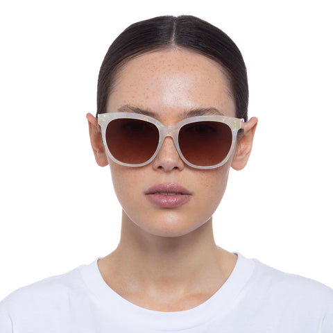 Le Specs Oh Snap Gold Seashell Female Square Sunglasses | Eyewear Index