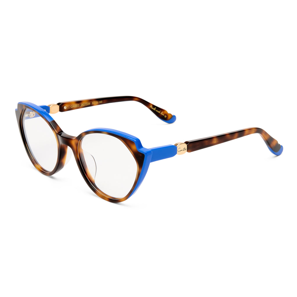 Camilla Cameo Dark Tort Cobalt Blue Female Cat-Eye Optical Frames | Eyewear Index