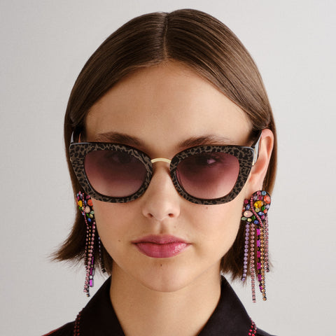 Camilla Nile Goddess Black Glitter Leopard Female Cat-Eye Sunglasses | Eyewear Index