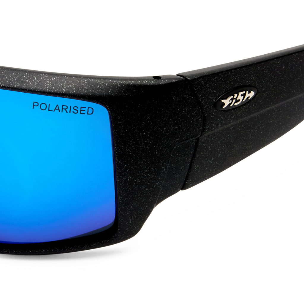 Fish Baitline Metallic Black Dark Blue Male Wrap Sunglasses | Eyewear Index