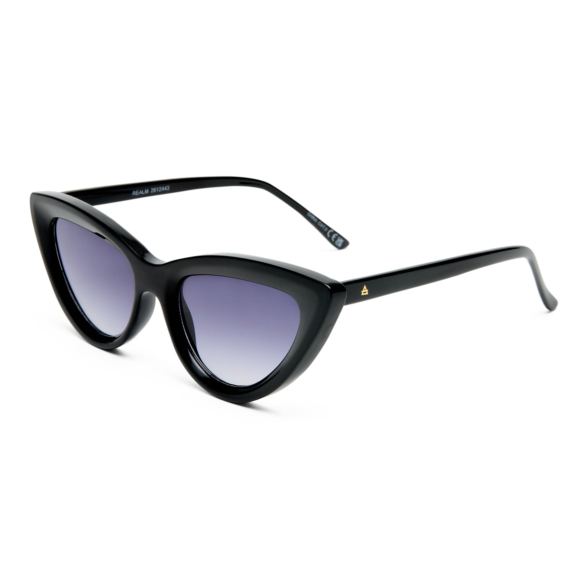 Aire Realm Shiny Black Female Cat-Eye Sunglasses | Eyewear Index