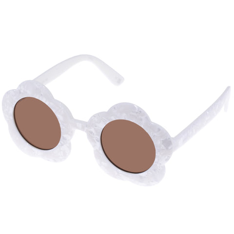 Solarized Kids Flower Ivory Marble Female Round Sunglasses | Eyewear Index