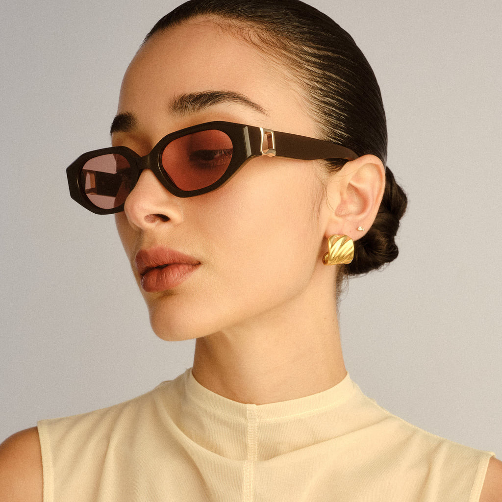 Luv Lou The Freddie Dark Chocolate Female Oval Sunglasses | Eyewear Index