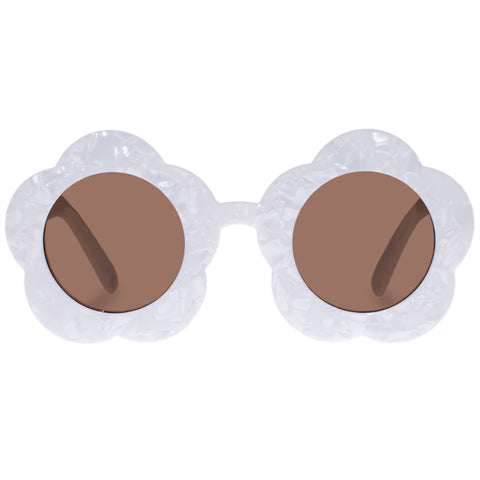 Solarized Kids Flower Ivory Marble Female Round Sunglasses | Eyewear Index