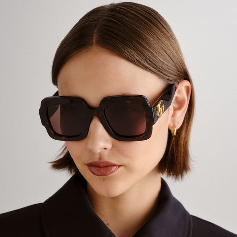 Gucci Gg1547s Havana Female Rectangle Sunglasses | Eyewear Index